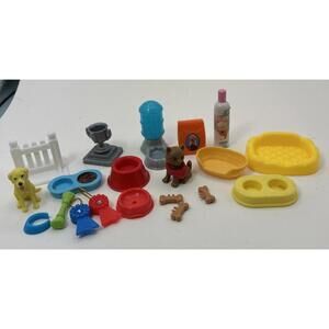 Lot Of Barbie Dollhouse Pet Accessories, Food Bowls Ribbons Toys Cat Dog
